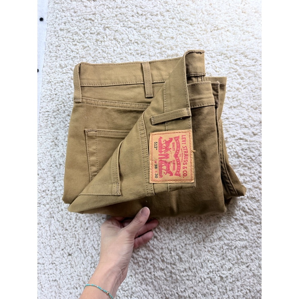 Mens 38x30 Levis 513 Slim Straight Brown Khaki Twill Pants Casual Workwear New